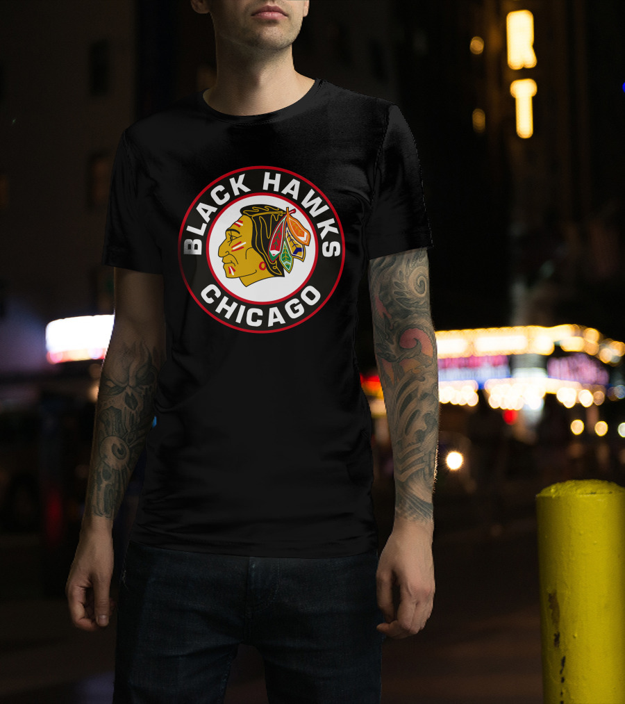 Chicago Blackhawks Classic Logo Design Featuring Iconic Native American Head Symbol T-Shirt