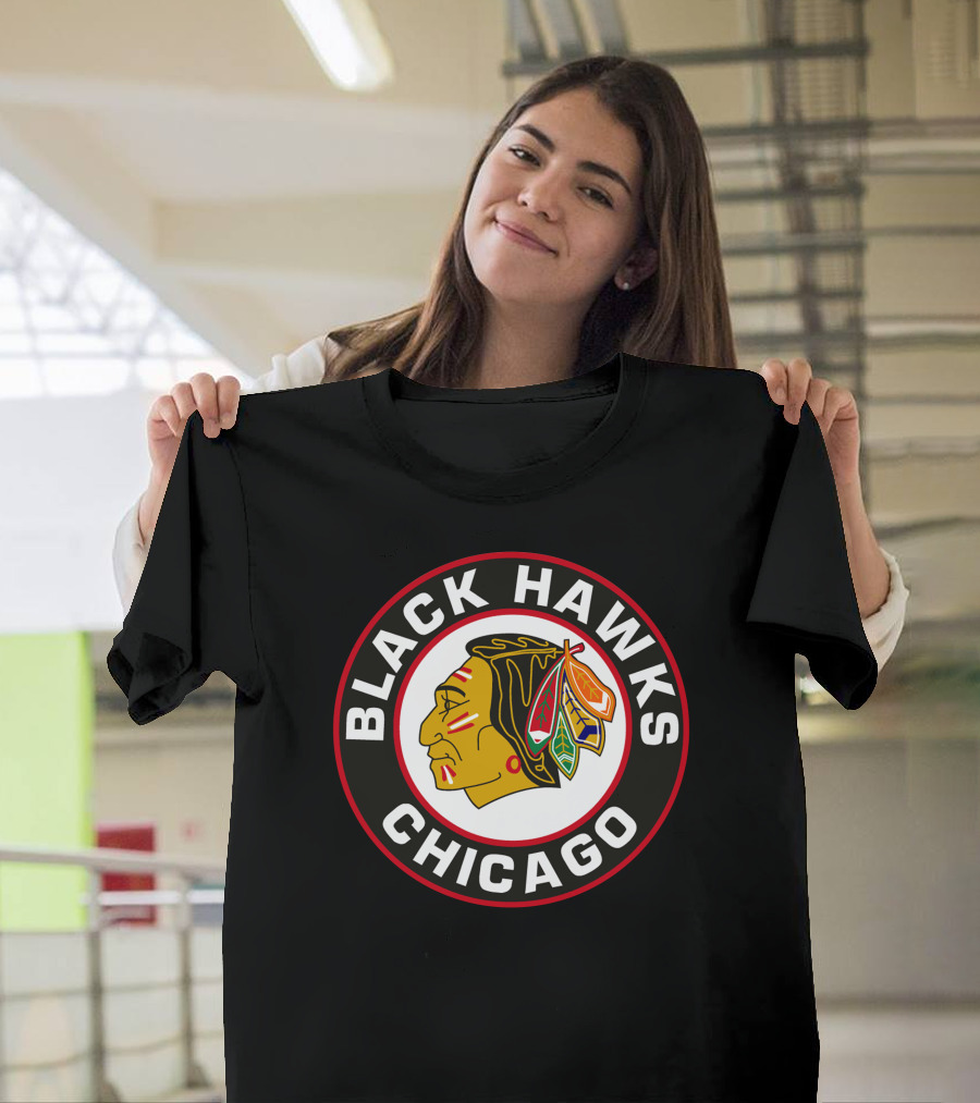Chicago Blackhawks Classic Logo Design Featuring Iconic Native American Head Symbol T-Shirt