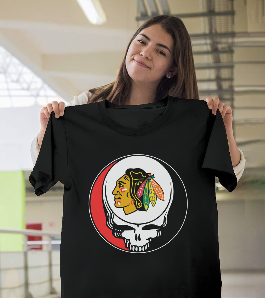 Chicago Blackhawks Grateful Dead Skull Logo Fusion T-Shirt