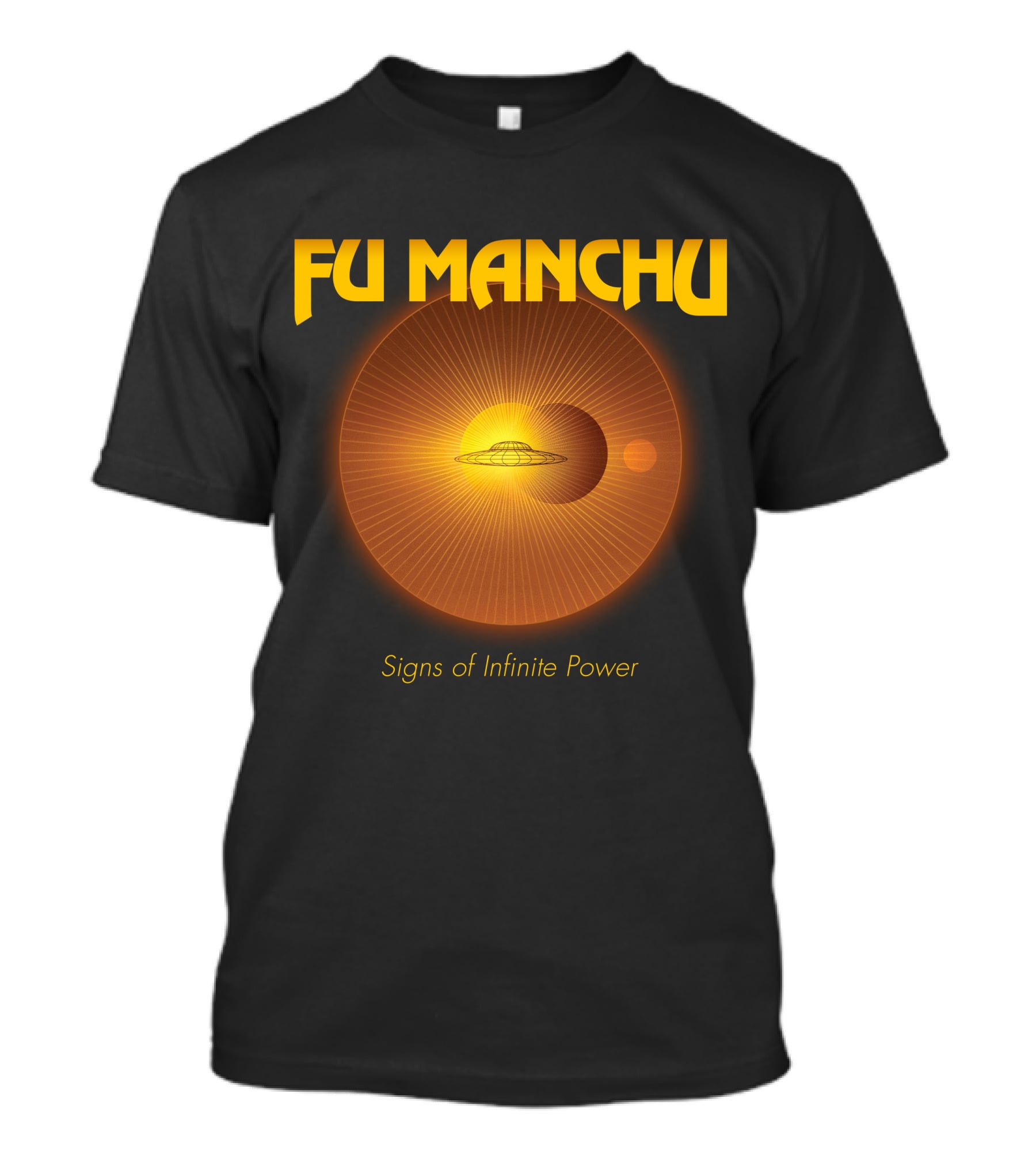 Fu Manchu Signs Of Infinite Power Ufo Solar Eclipse Rings T-Shirt