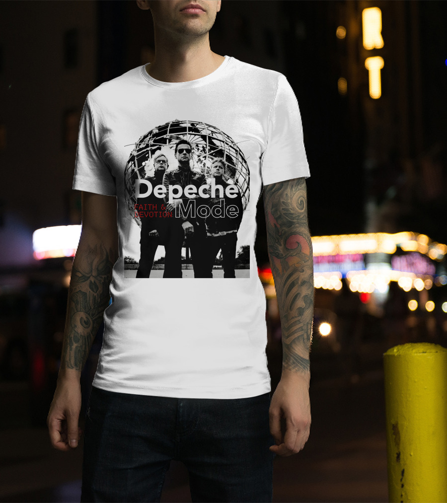 Depeche Mode Faith And Devotion Iconic Band Members In Front Of Unisphere T-Shirt