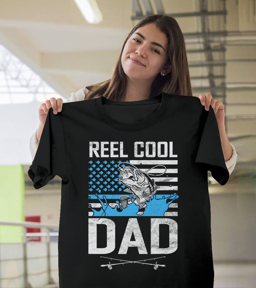 Reel Cool Dad American Flag Fish T-Shirt