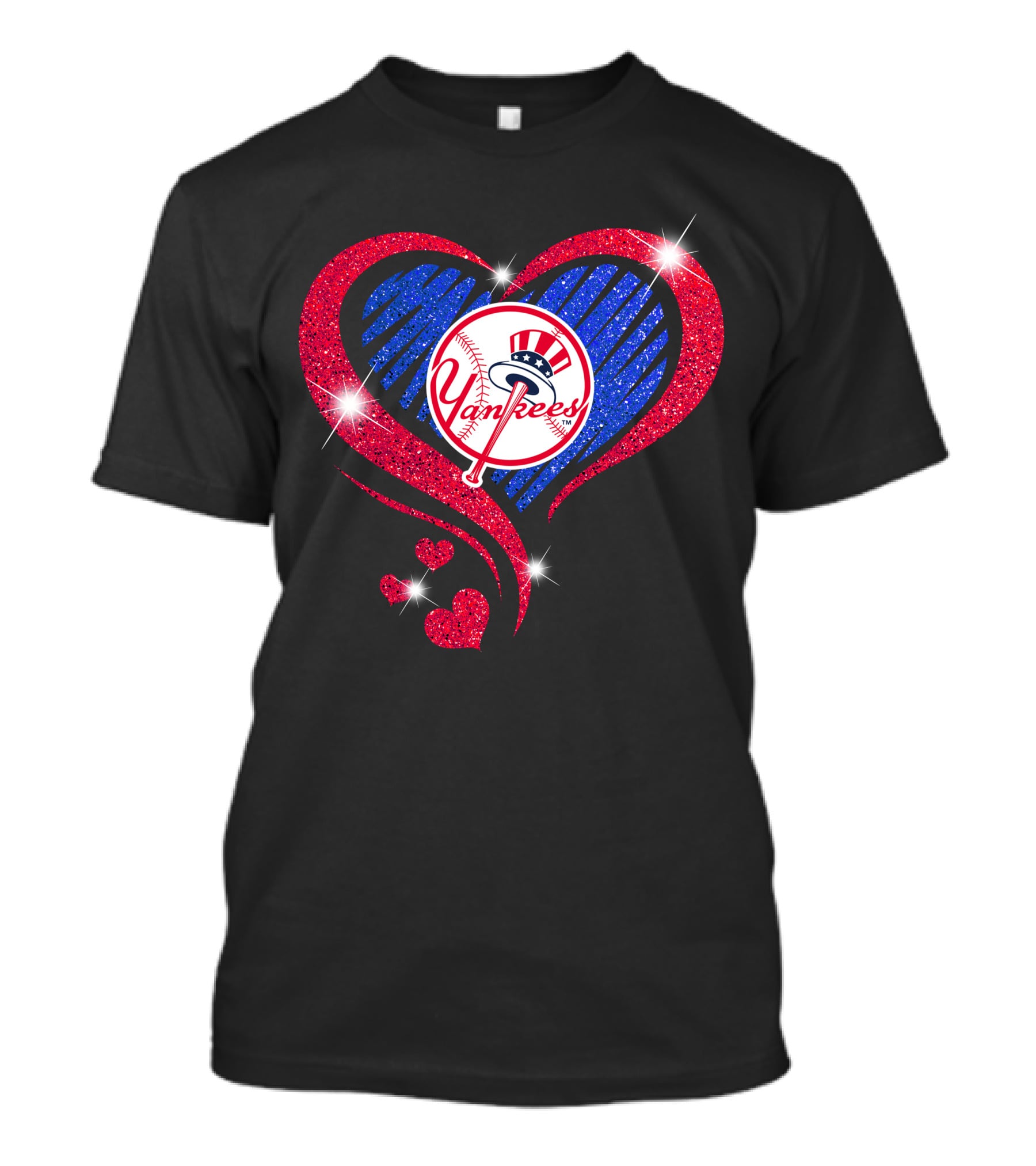 Yankees Shimmering Heart Design With Baseball Logo And Sparkling Red And Blue Elements T-Shirt