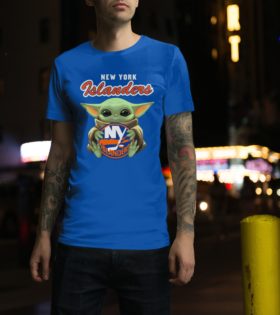 New York Islanders Baby Yoda Holding NY Islanders T-Shirt