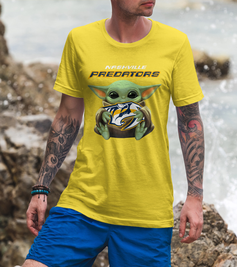 Nashville Predators Baby Yoda Hugging T-Shirt