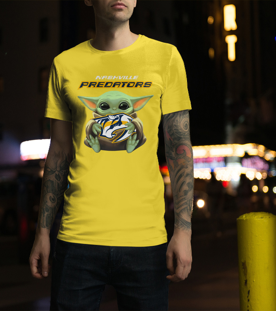 Nashville Predators Baby Yoda Hugging T-Shirt