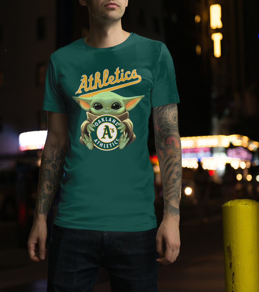 Oakland Athletics Baby Yoda Holding T-Shirt