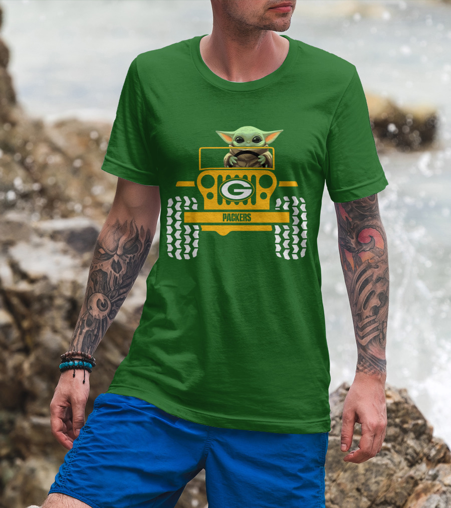 Baby Yoda Driving Green Bay Packers Jeep T-Shirt