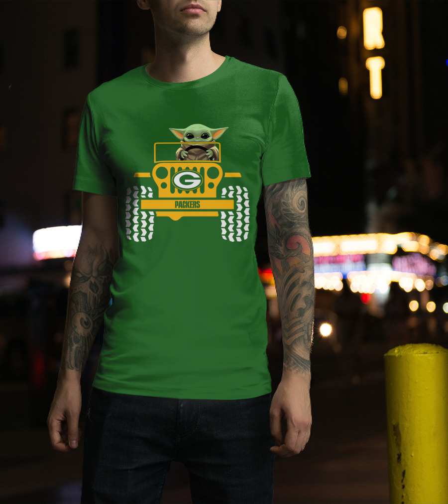 Baby Yoda Driving Green Bay Packers Jeep T-Shirt