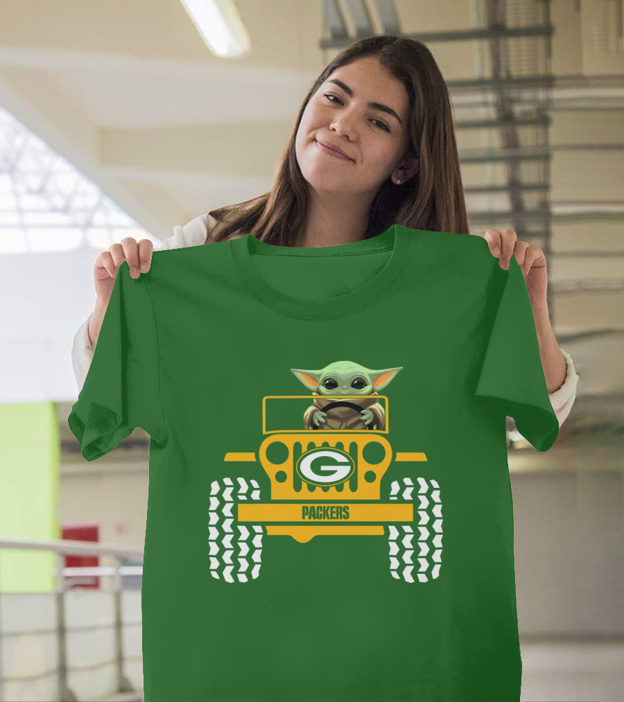 Baby Yoda Driving Green Bay Packers Jeep T-Shirt