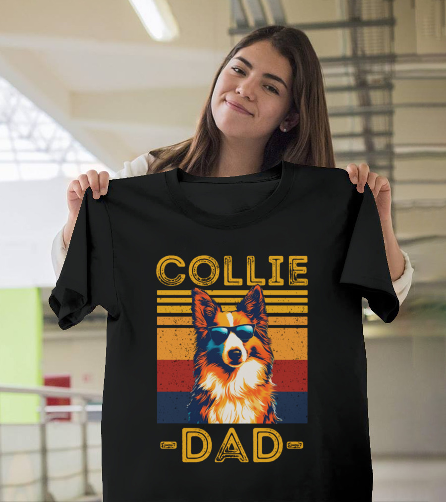 COLLIE DAD Retro Sunglasses Dog Vintage Stripes T-Shirt