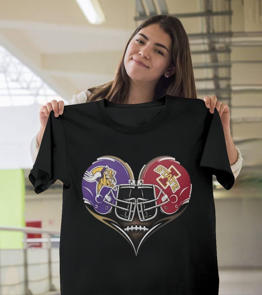 Minnesota Vikings Iowa State Cyclones Helmets Football Heart Fans T-Shirt