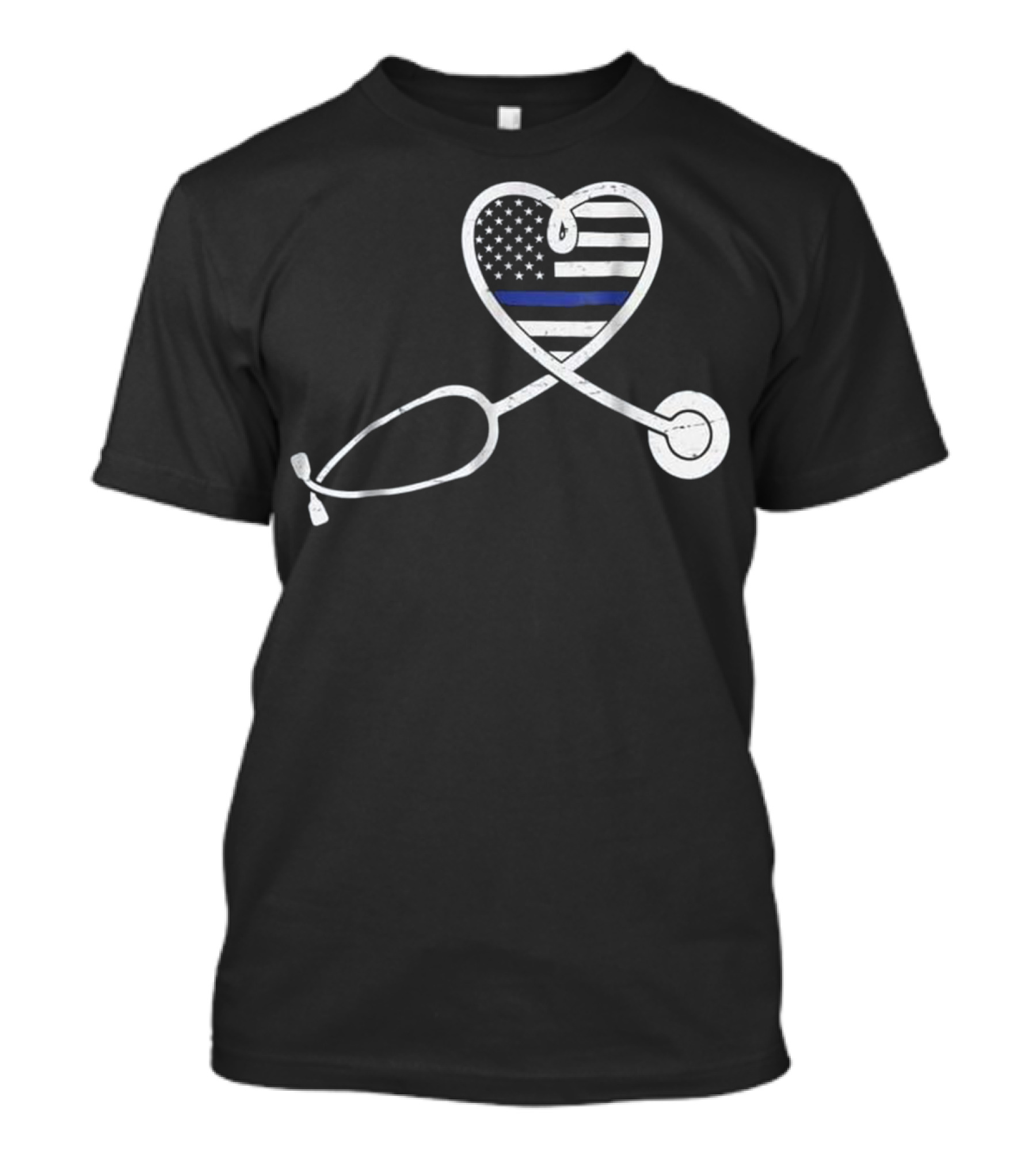 Thin Blue Line Nurse Wife Police Officer Heart Support Love T-Shirt