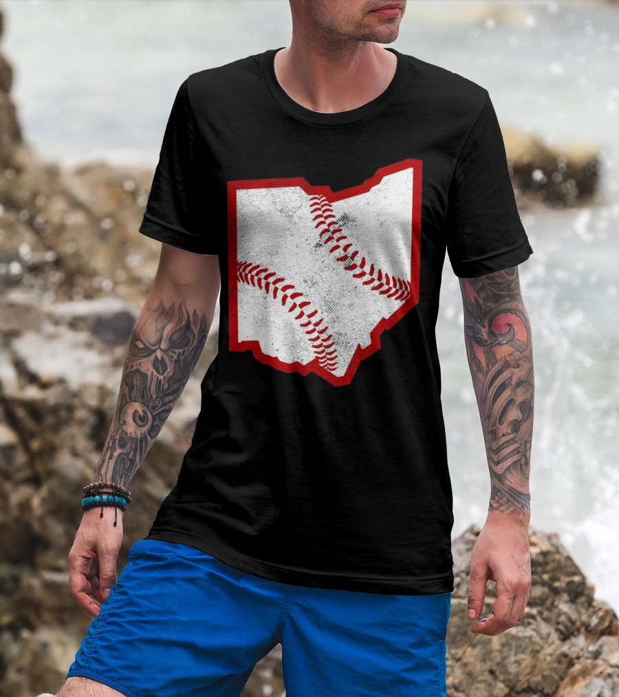 Ohio Baseball Map With Red Stitching T-Shirt