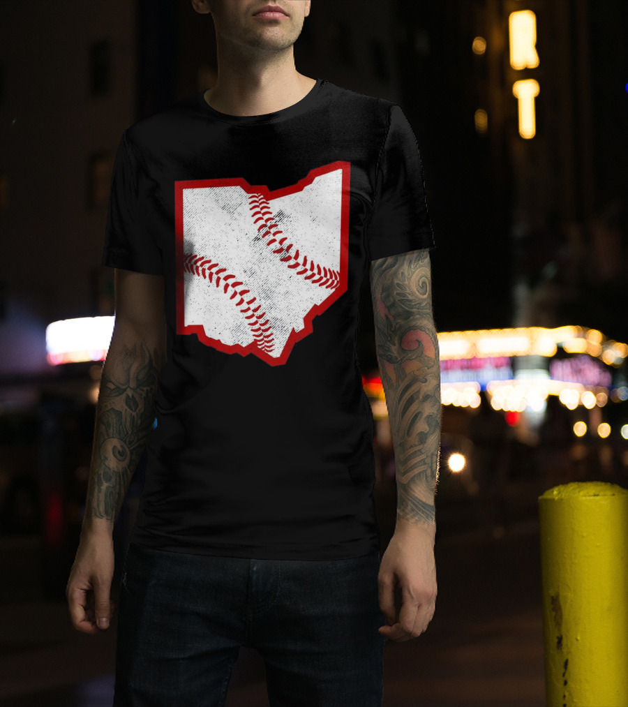Ohio Baseball Map With Red Stitching T-Shirt