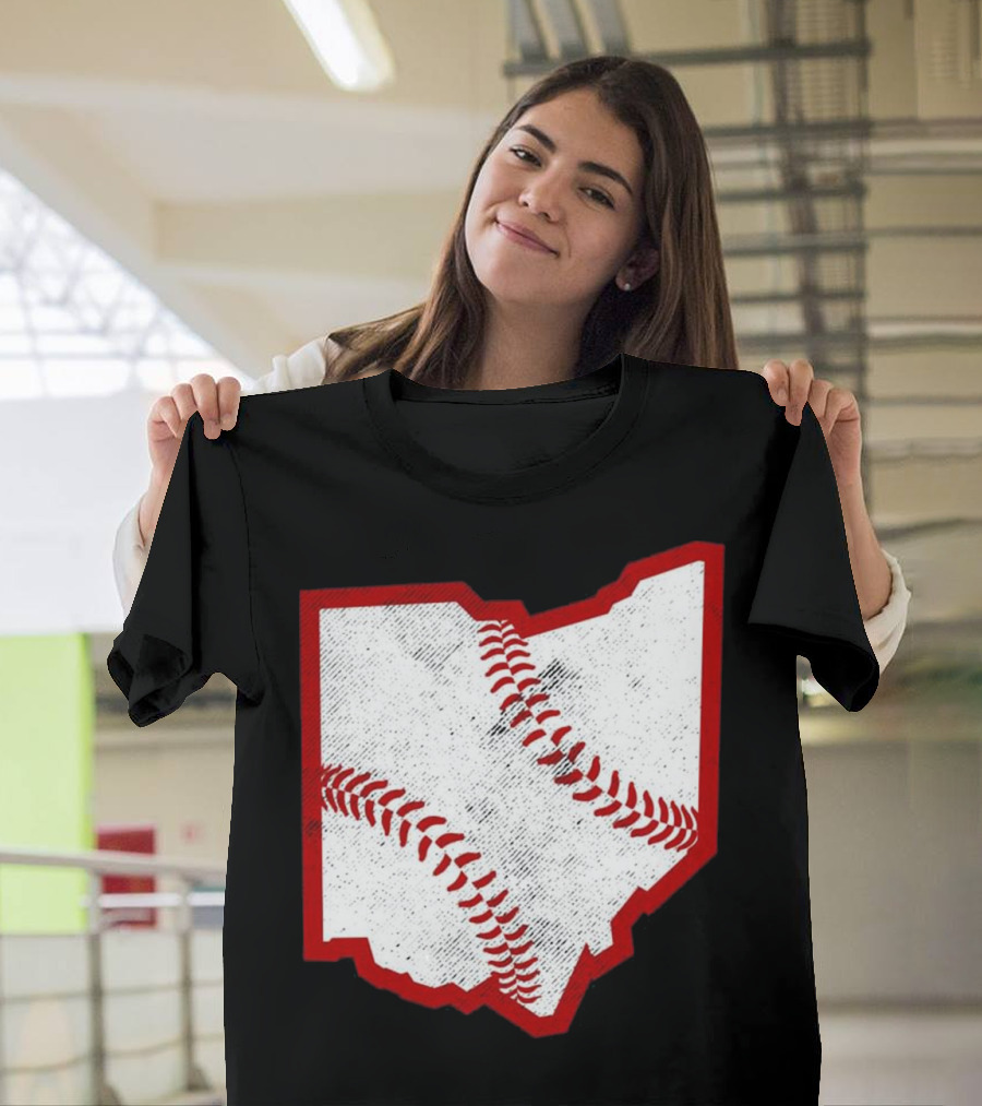Ohio Baseball Map With Red Stitching T-Shirt