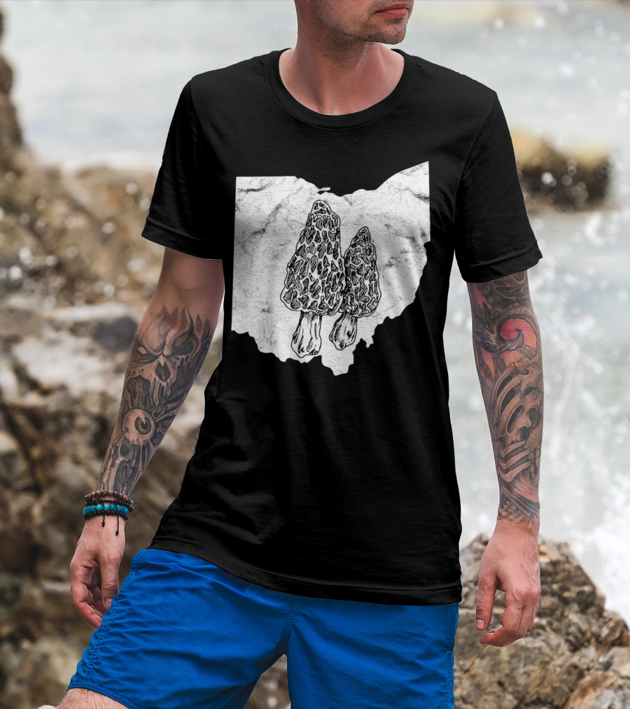 Ohio Morel Mushroom Hunting Map With Illustrated Morels T-Shirt