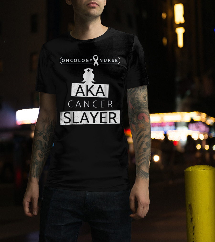 Oncology Nurse Ribbon AKA Cancer Slayer Bold Empowering Text T-Shirt