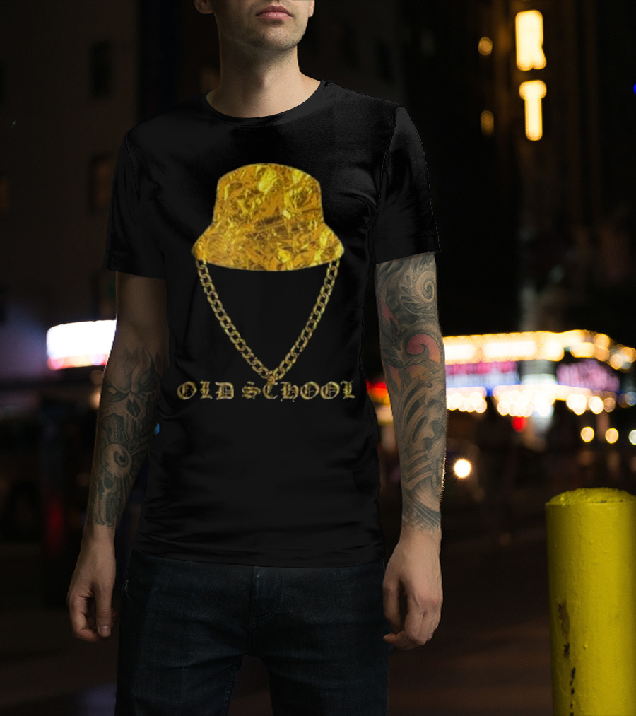Old School 80s Hip Hop Gold Chain Bucket Hat T-Shirt