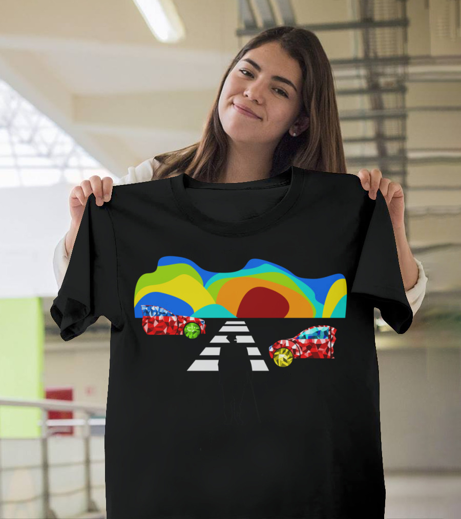 Crossing The Street T Vibrant Roadway Silhouette and Colorful Abstract Cars T-Shirt