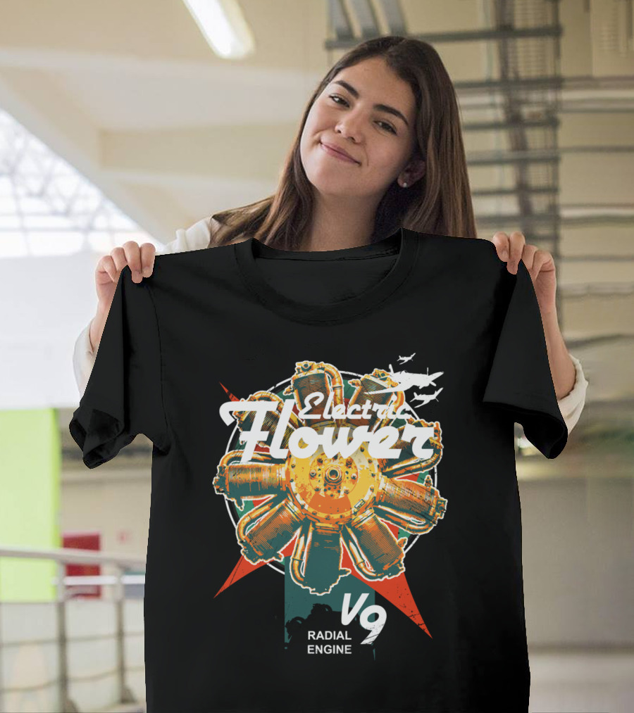 Electric Flower V9 Radial Engine Airplane T-Shirt
