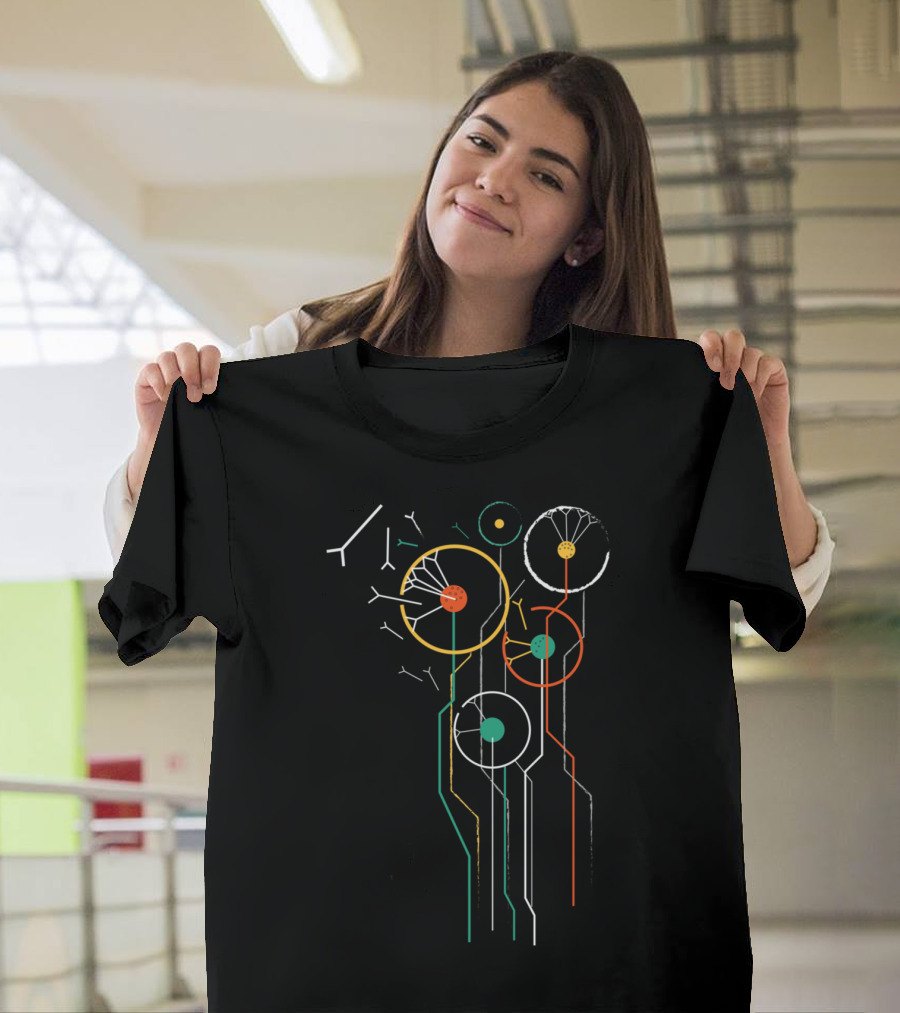 Geometric Dandelion Circuit Flower Print T-Shirt