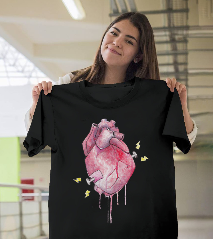 Electrifying Heart With Lightning Bolts and Screws T-Shirt