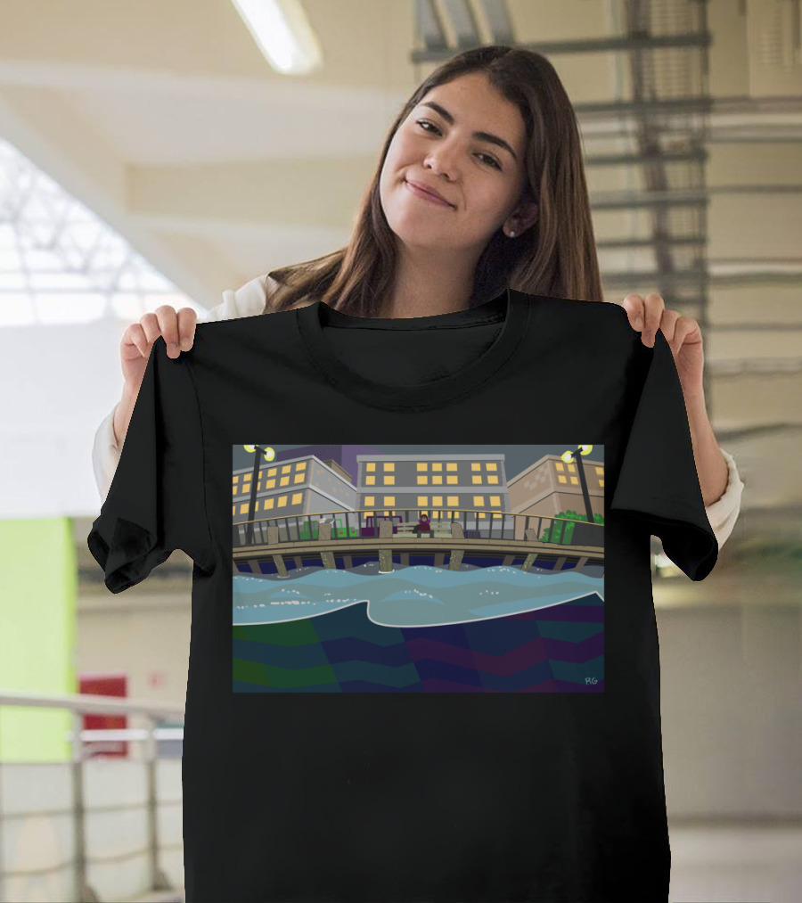 HarbourSide Ambience Over Bridge and Water Scene T-Shirt
