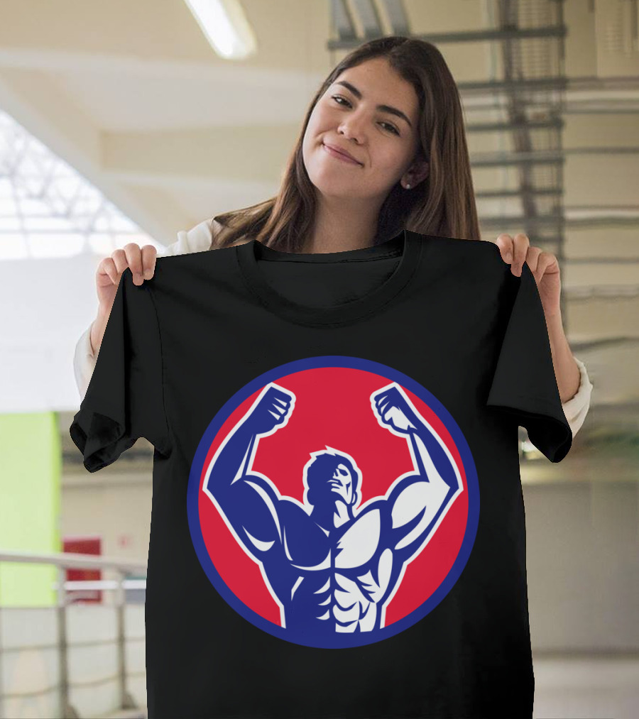 Body Builder Flexing Muscles Iconic Circle Symbol R T-Shirt