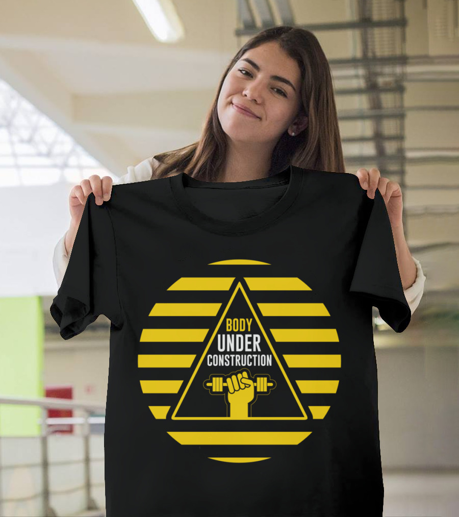 Body Under Construction Warning Triangle Dumbbell T-Shirt