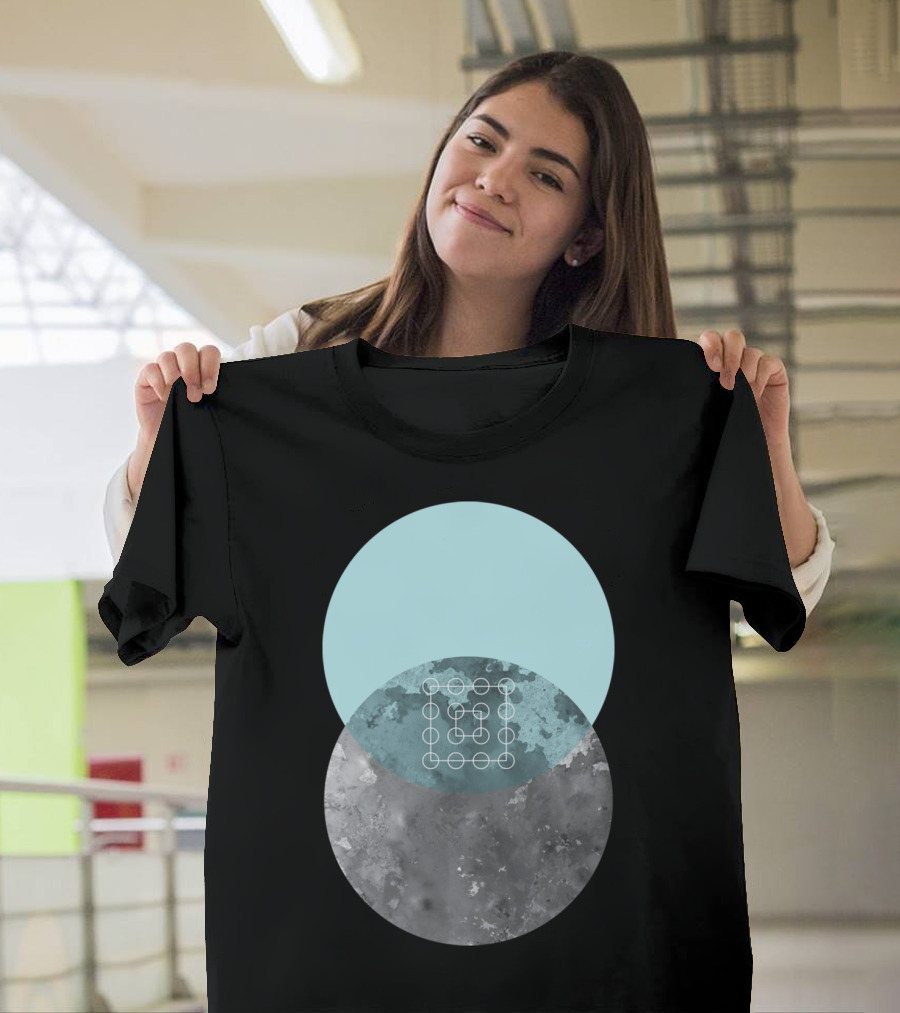 Geometric Full Moon Venn Diagram with Abstract Lunar Textures T-Shirt