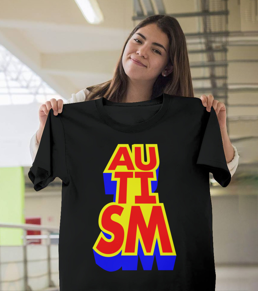 AUTISM Bold Red Yellow Blue Block Letters T-Shirt