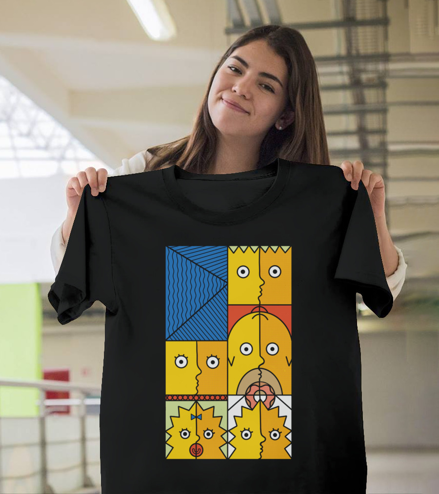 Cubismr Simpsons Geometric Faces Yellow Block T-Shirt