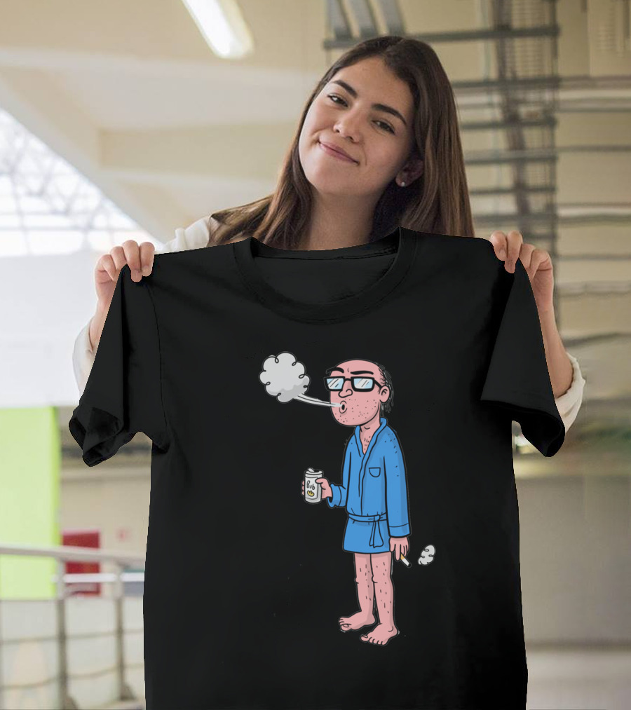Chill Dude Relaxing with Drink and Smoke in Blue Robe T-Shirt