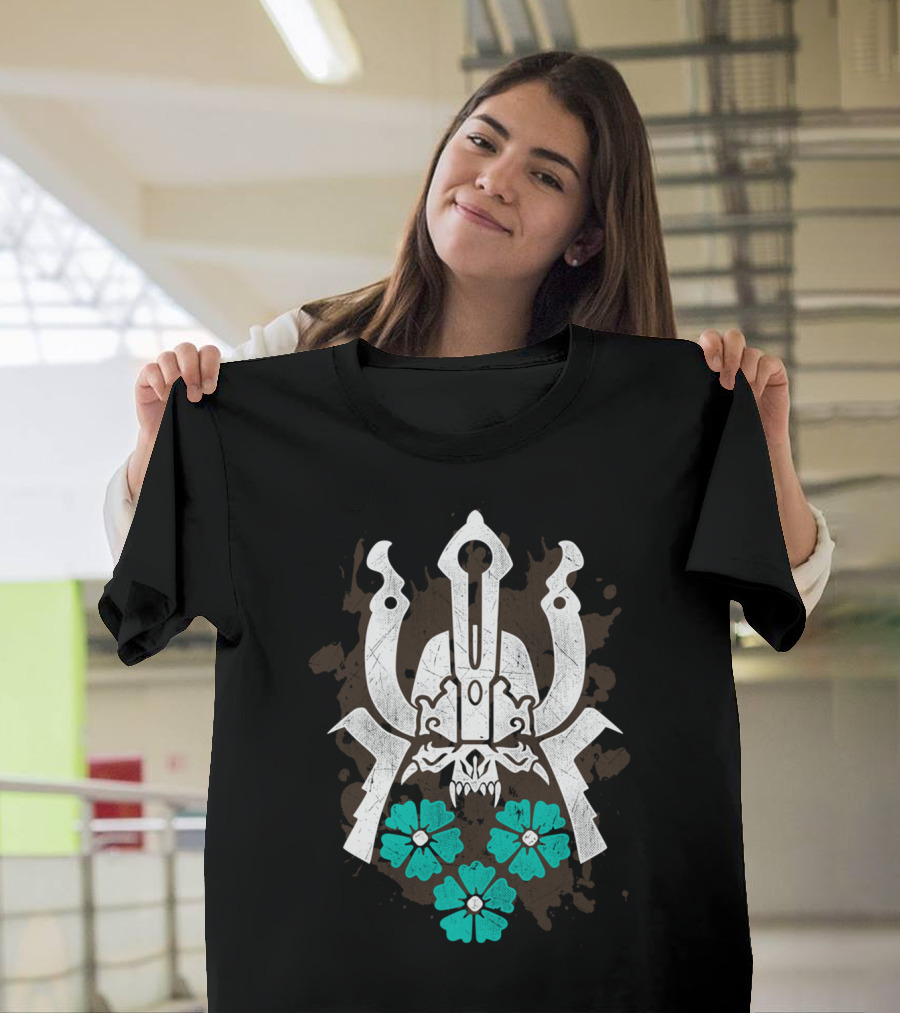 Samurai Helmet Emblem with Floral Motif for Honor and Glory T-Shirt