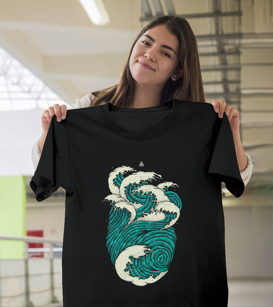 Geometric Teal Ocean Wave T-Shirt