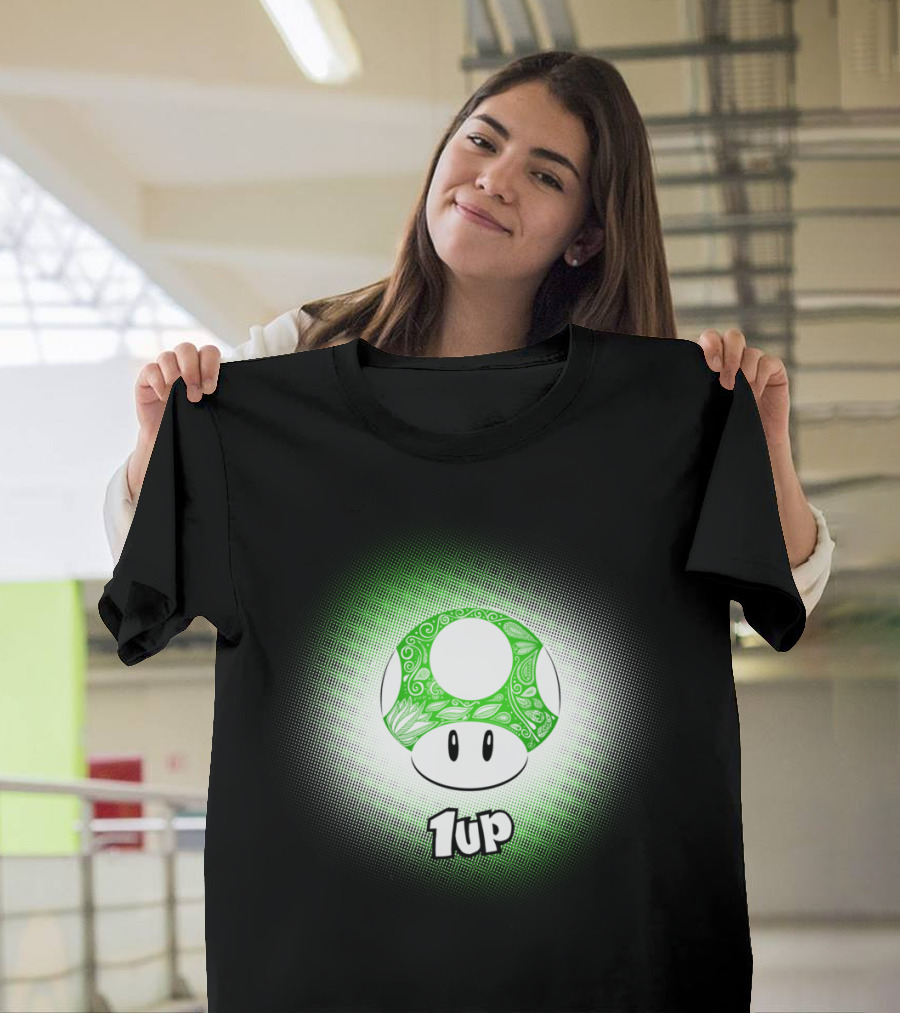 1 Up Mushroom Icon with Green Glow T-Shirt