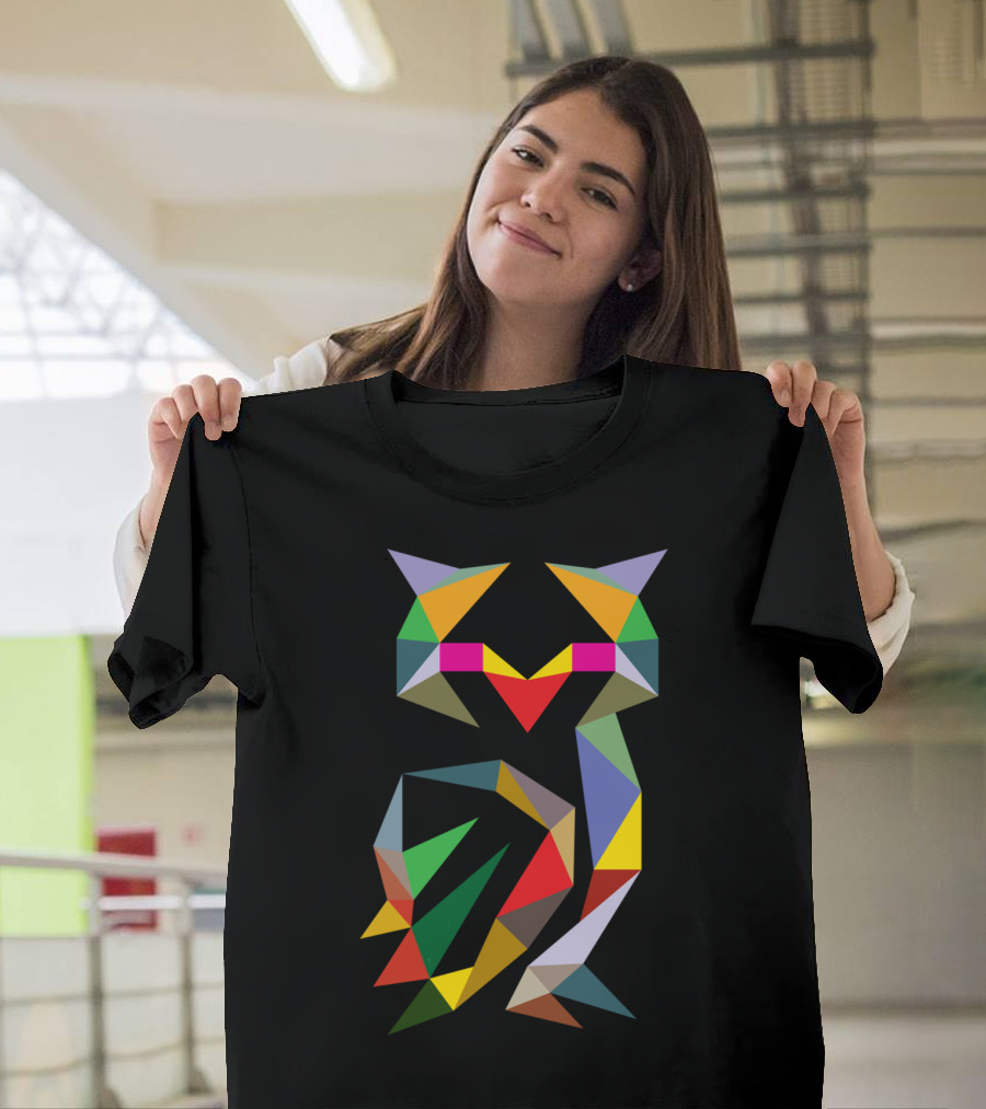 Geometric Owl M Colorful Triangular Shapes T-Shirt