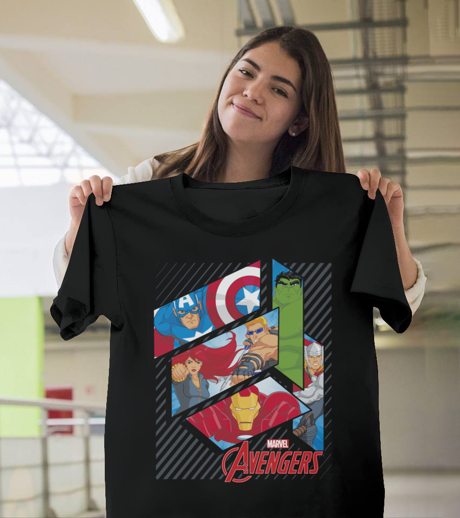 Marvel Avengers Iconic Heroes Panels Captain America Iron Man Hulk Thor T-Shirt