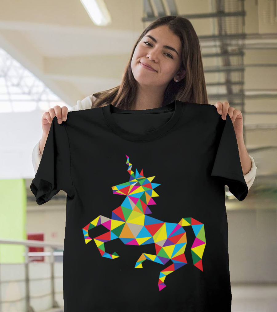 Geometric Rainbow Unicorn Horse M T-Shirt
