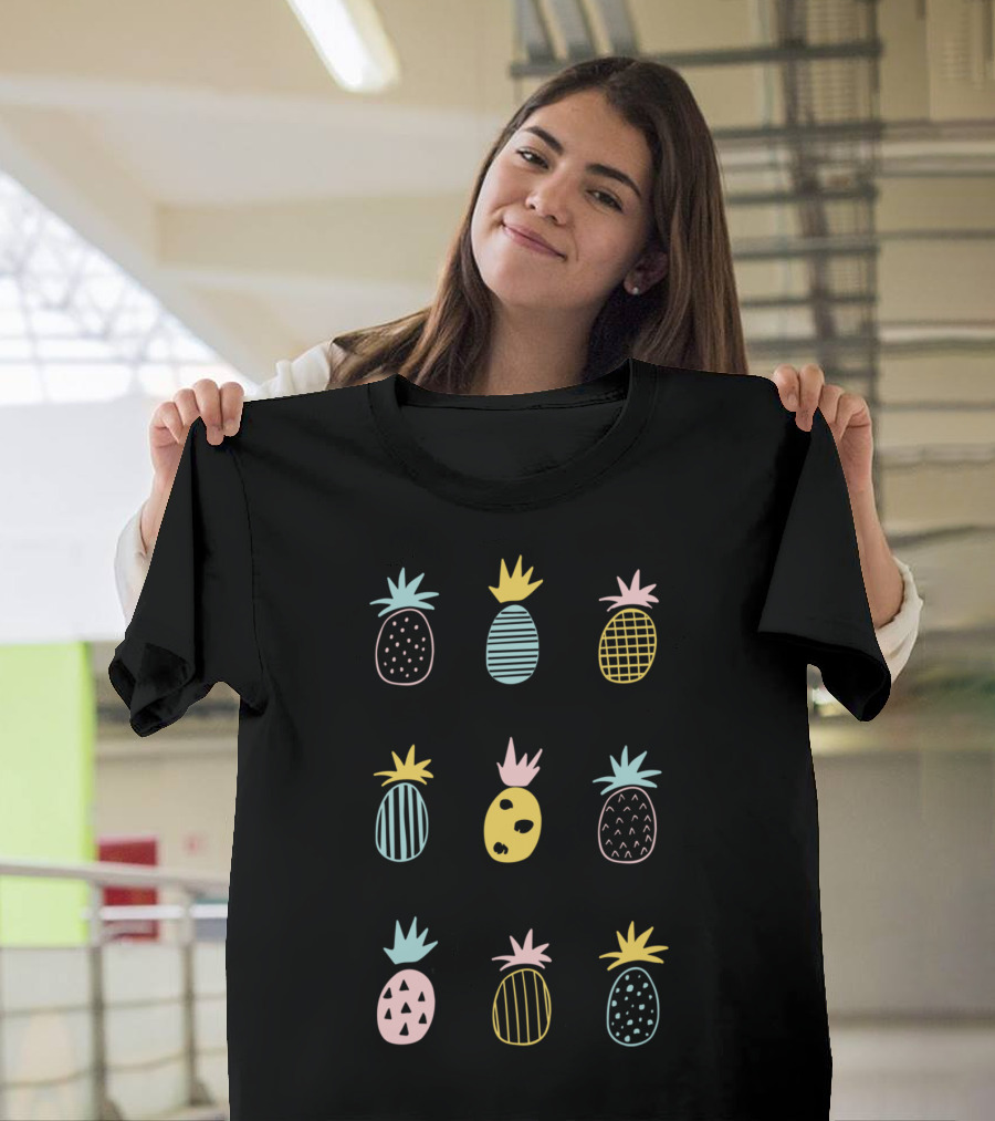 Tropical Pineapple Pastel Pattern Vibrant Fruit Icons T-Shirt