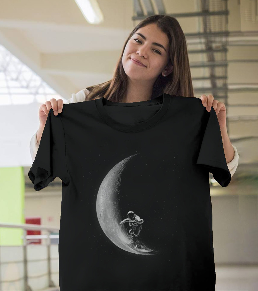 Science Is Not Boring Astronaut Surfing Crescent Moon T-Shirt