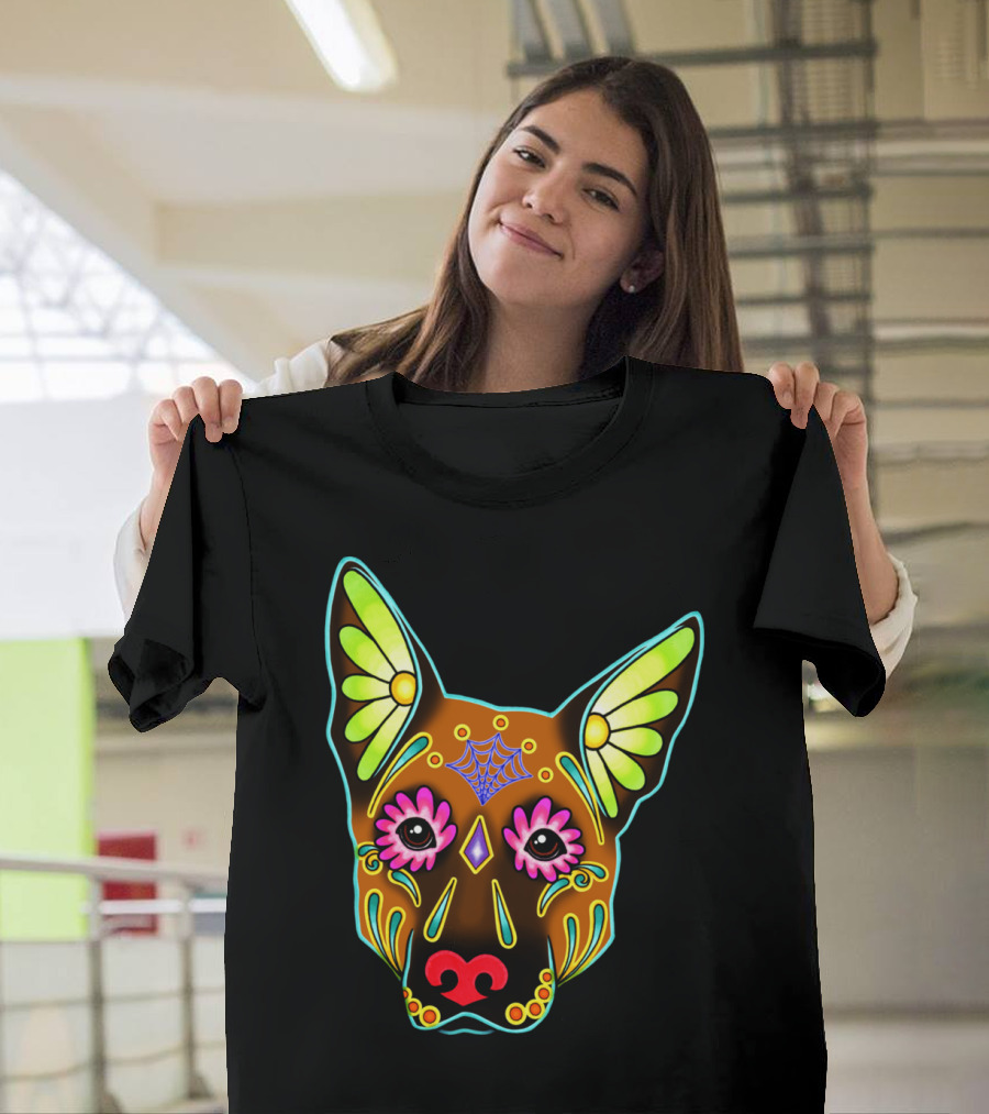 German Shepherd Brown Day of the Dead Sugar Skull T-Shirt