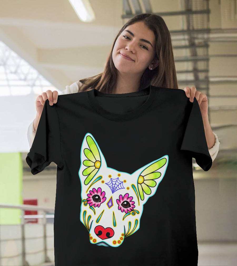 German Shepherd White Sugar Skull Day of the Dead T-Shirt
