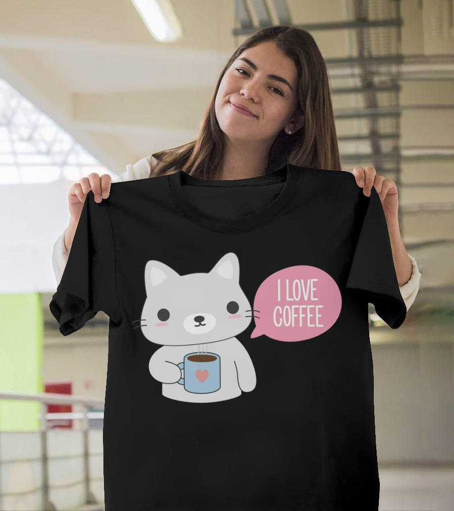 I Love Coffee Cute Kawaii Cat T-Shirt