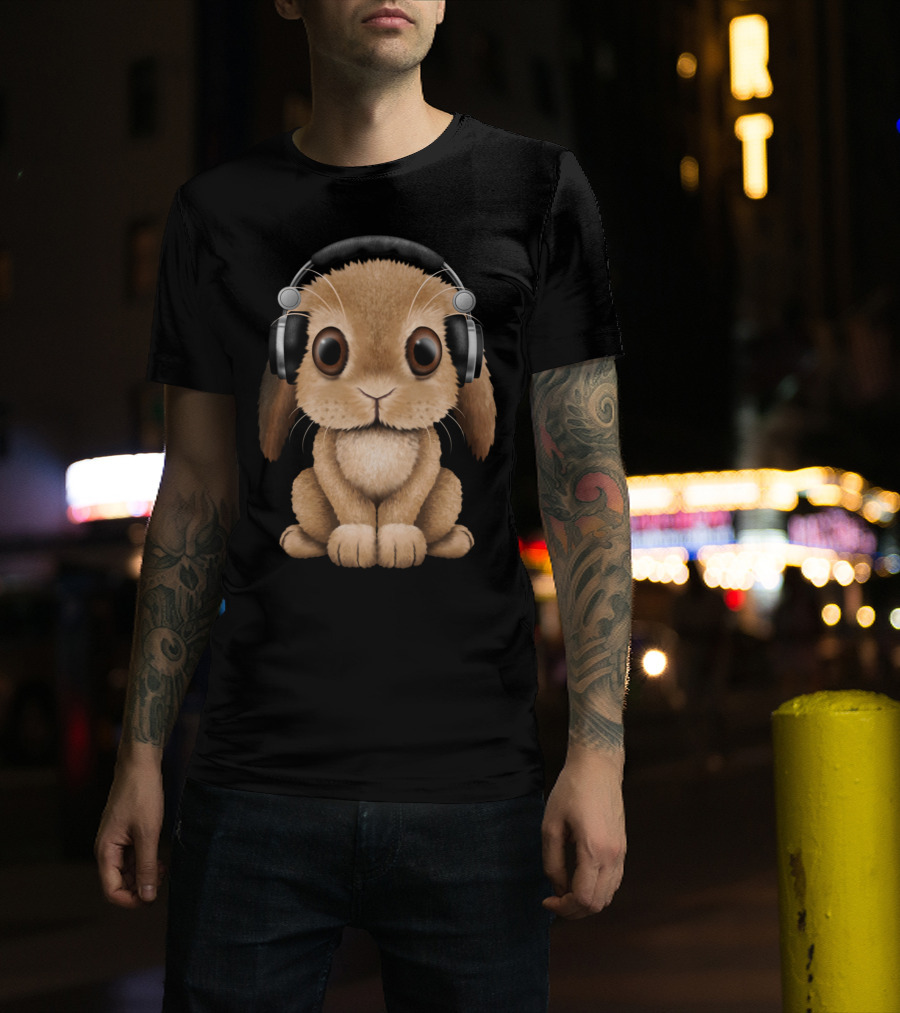 Cute Baby Bunny DJ Wearing Headphones T-Shirt