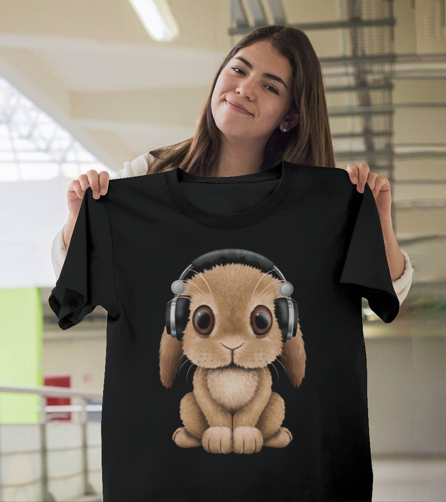 Cute Baby Bunny DJ Wearing Headphones T-Shirt