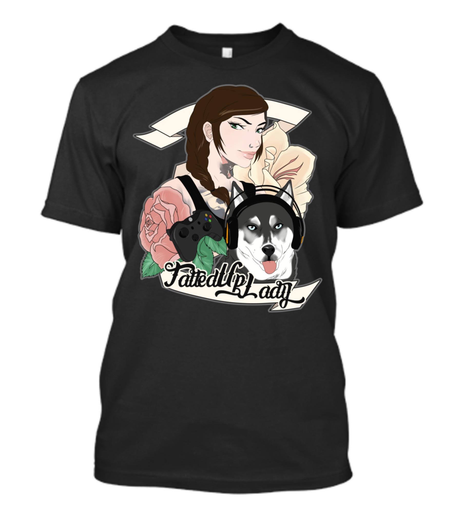 Fated By Lady Gamer Girl With Headset Dog And Gaming Controller T-Shirt
