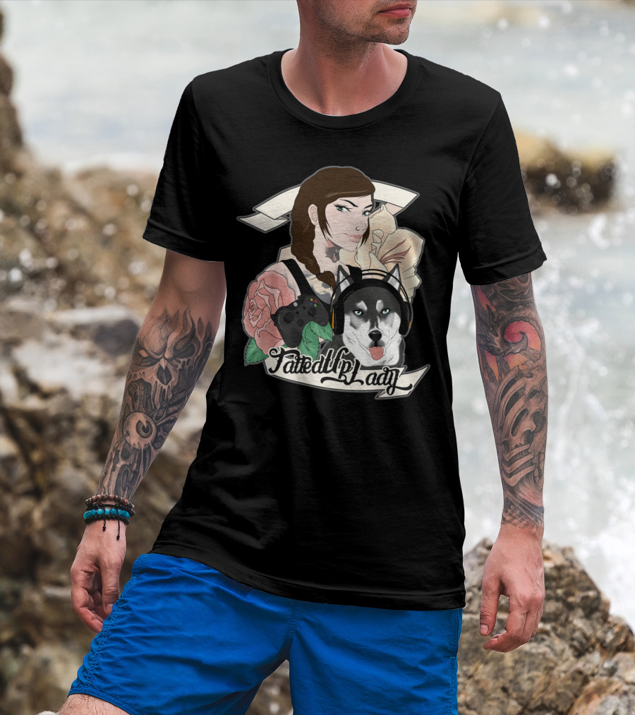 Fated By Lady Gamer Girl With Headset Dog And Gaming Controller T-Shirt