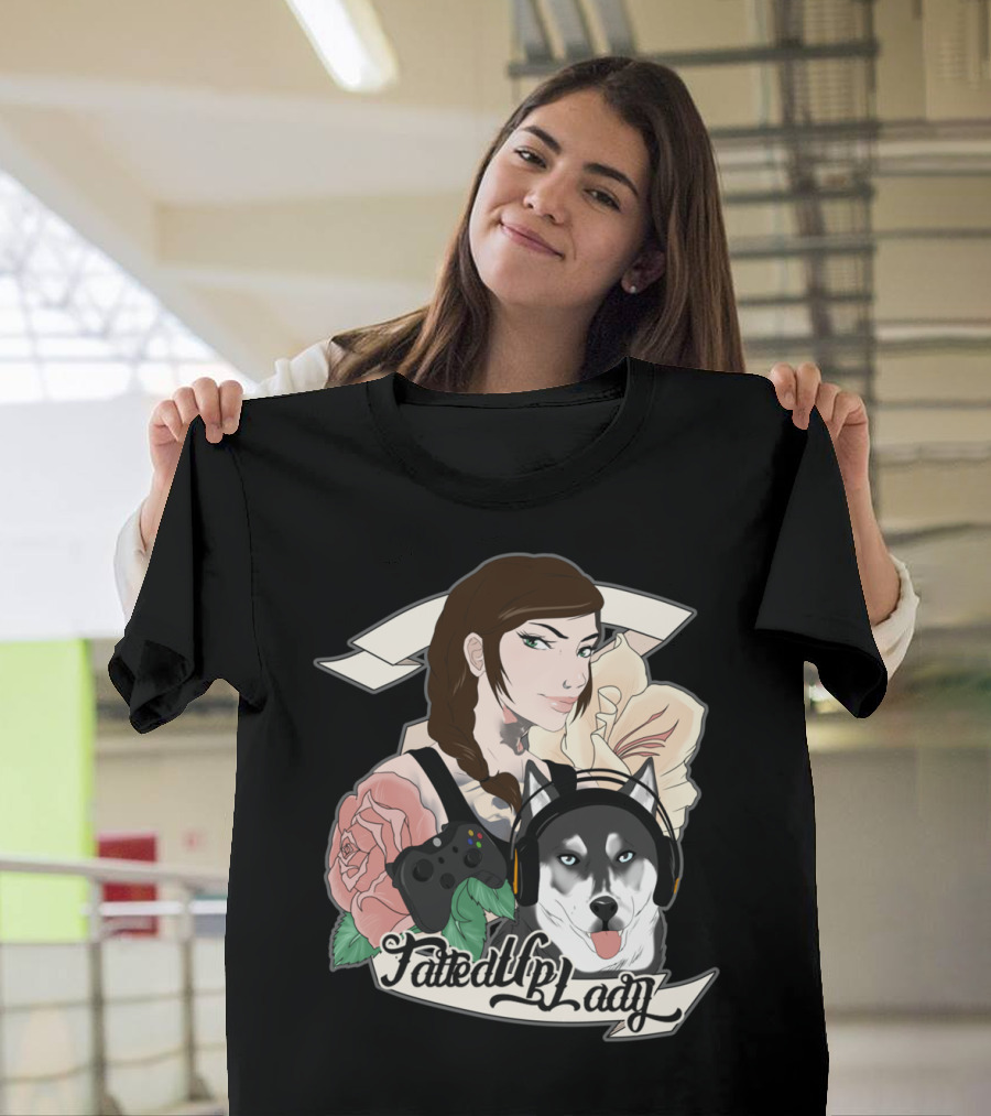 Fated By Lady Gamer Girl With Headset Dog And Gaming Controller T-Shirt
